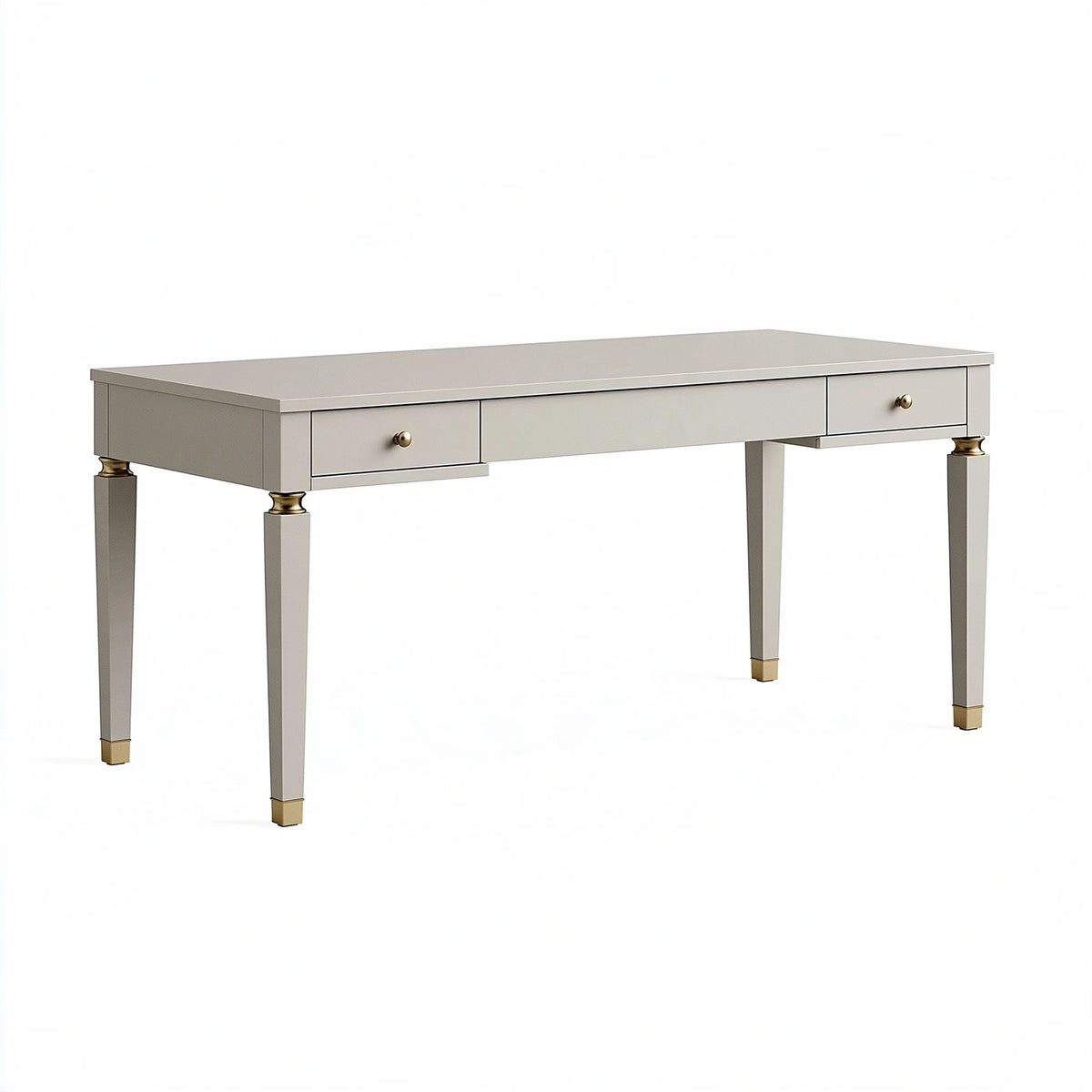Bureau 140 x 60 x 76 cm en bois gris avec tiroirs style classique