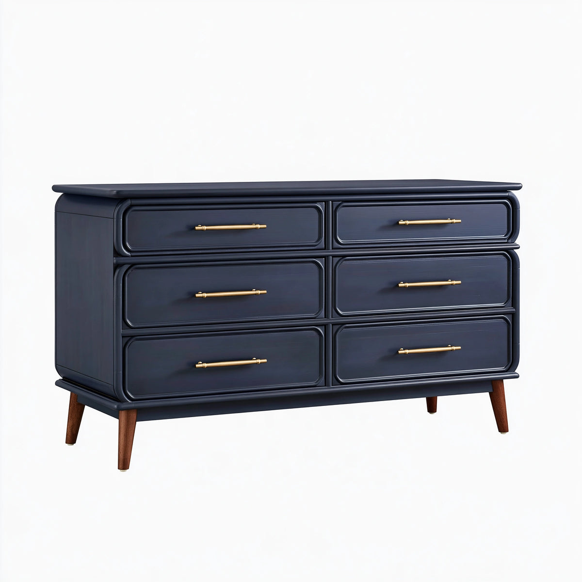 Commode 6 tiroirs 140 x 45 x 85 cm bois bleu nuit style rétro