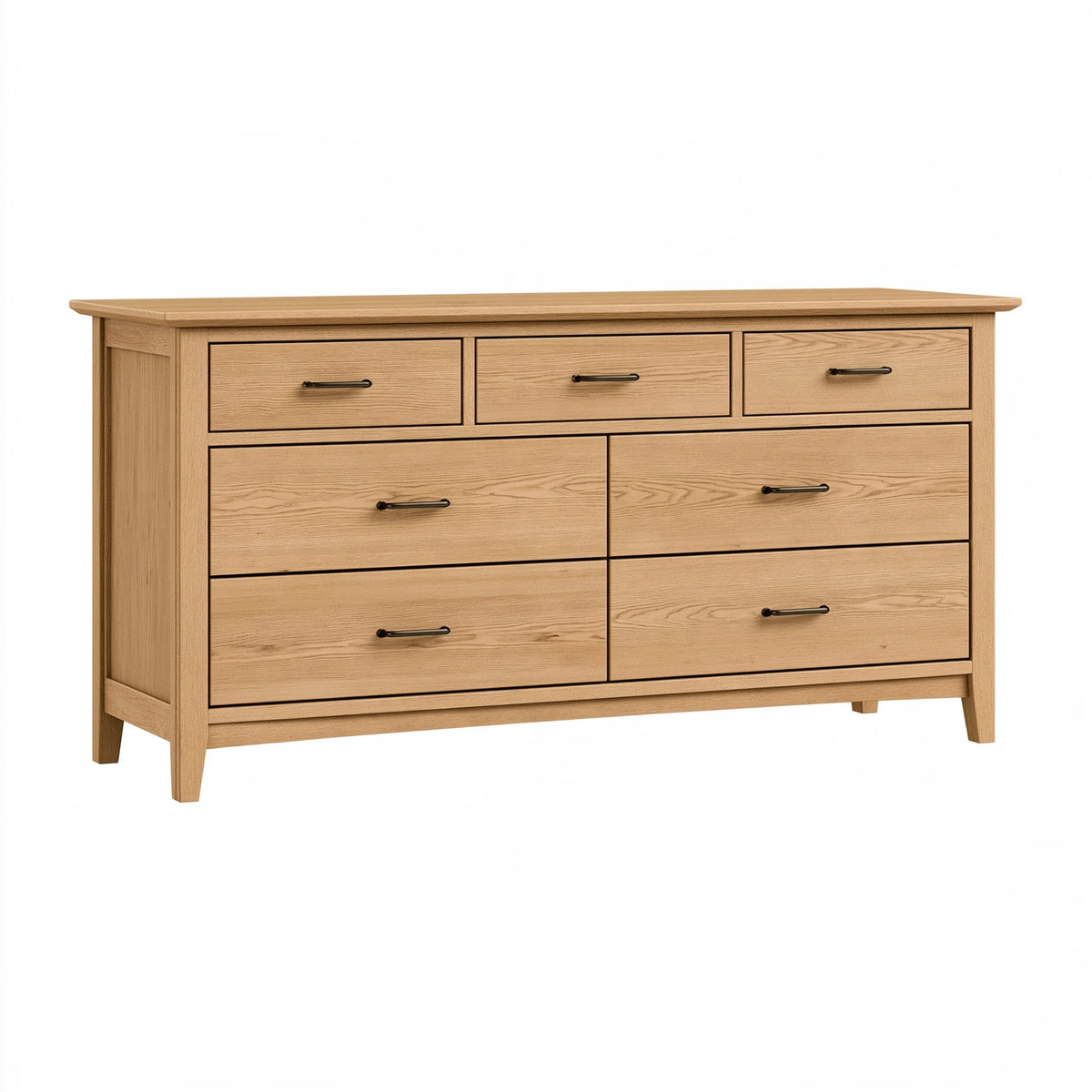 Commode 160 x 45 x 90 cm en bois chêne naturel avec 7 tiroirs style classique