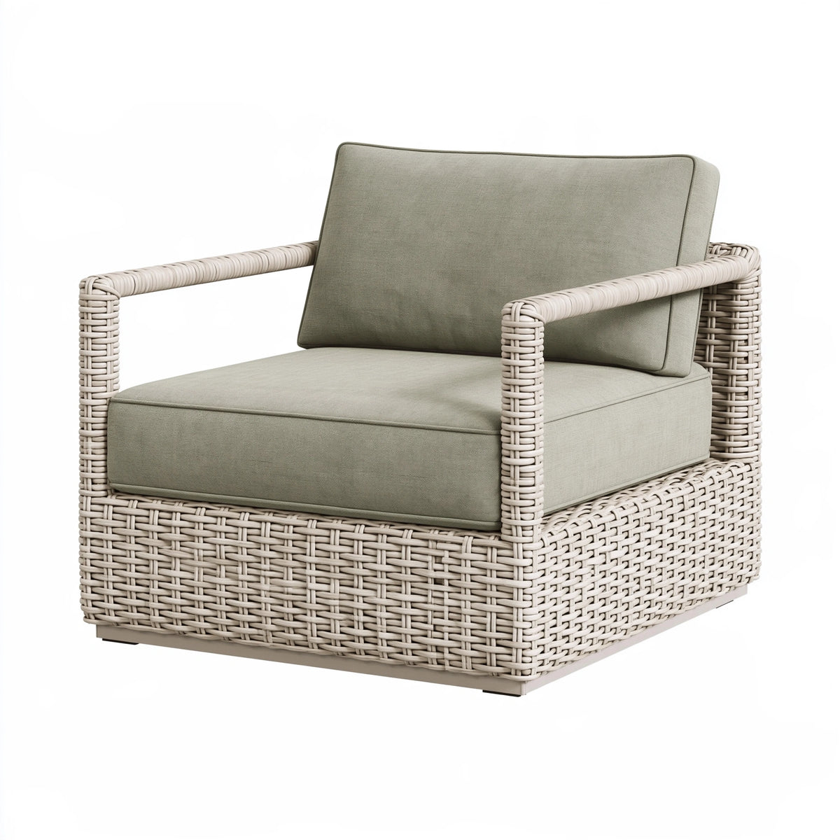 Fauteuil de jardin 85 x 90 x 85 cm en fibre tressée beige et tissu vert style contemporain