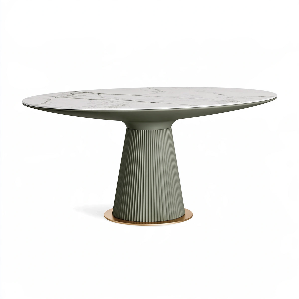 Table à manger ovale 180 x 100 x 75 cm plateau effet marbre blanc pied métal vert style contemporain