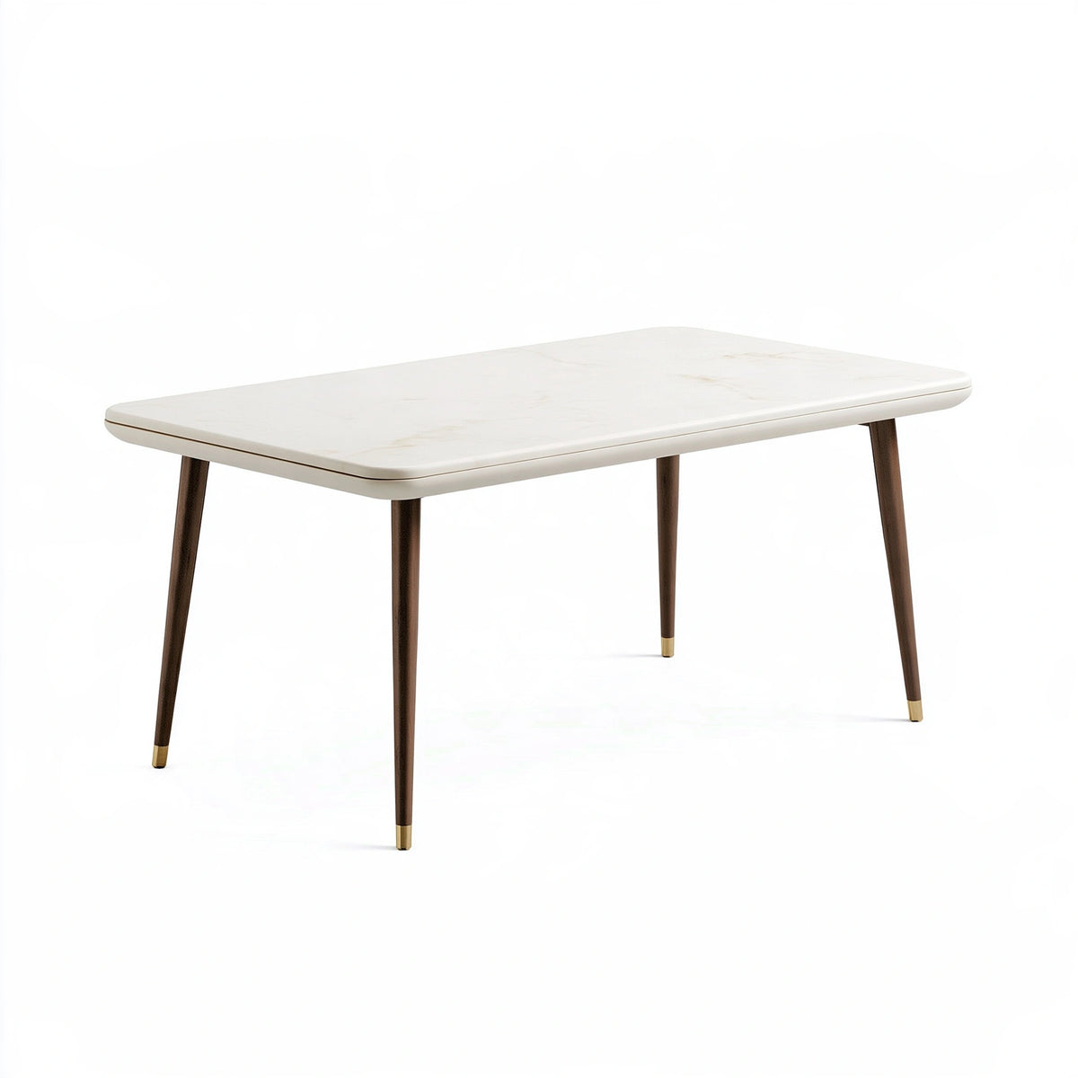 Table de salle à manger 160 x 90 cm plateau effet marbre blanc pieds en bois brun style contemporain