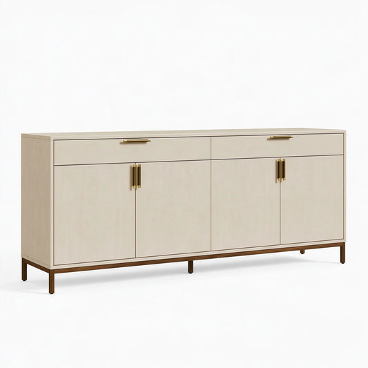 Buffet 180 x 45 x 90 cm en bois beige et brun - rangement moderne à 4 portes