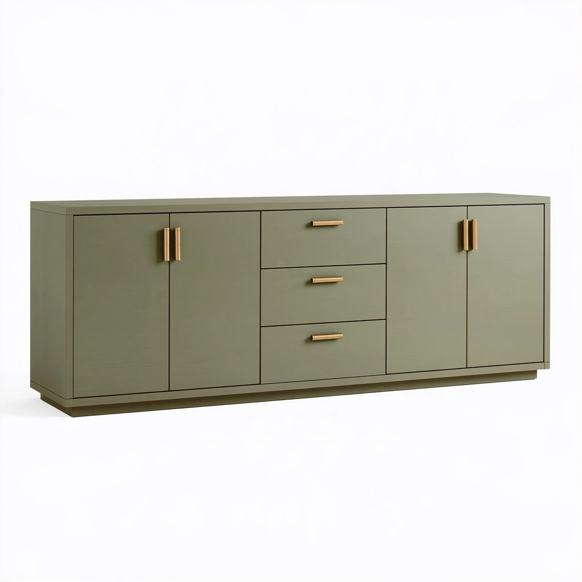 Buffet 180 x 45 x 85 cm en panneaux de bois vert olive avec 3 tiroirs et 4 portes style contemporain