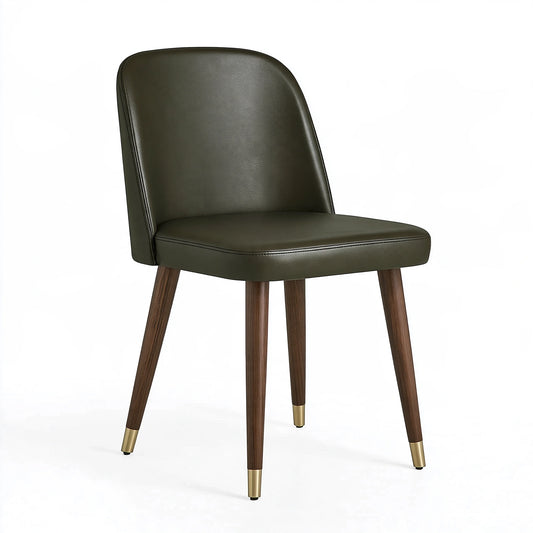 Chaise de salle à manger 48 x 56 x 83 cm aspect cuir vert pieds en bois style contemporain