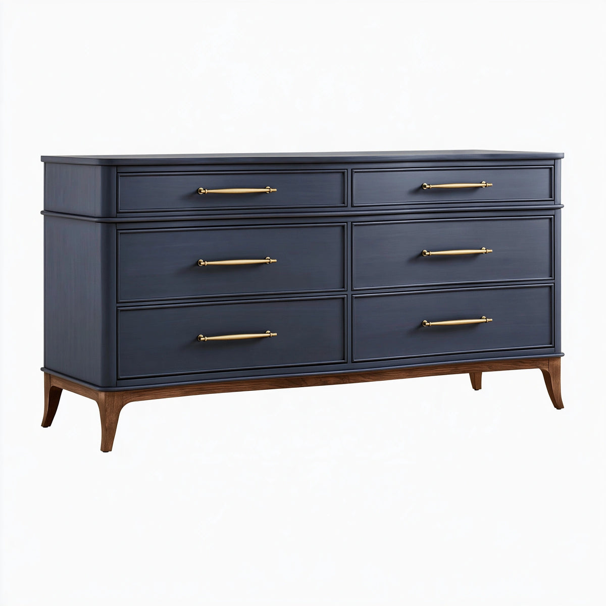 Commode 160 x 45 x 90 cm en bois bleu marine à 6 tiroirs style classique