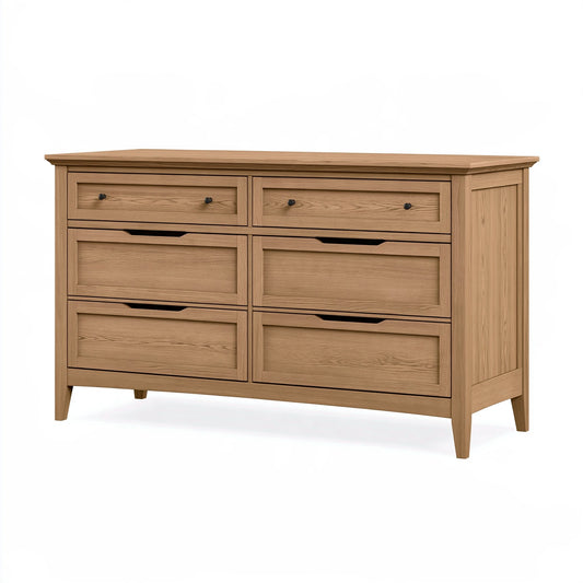 Commode 160 x 45 x 100 cm en bois chêne clair style classique avec 6 tiroirs
