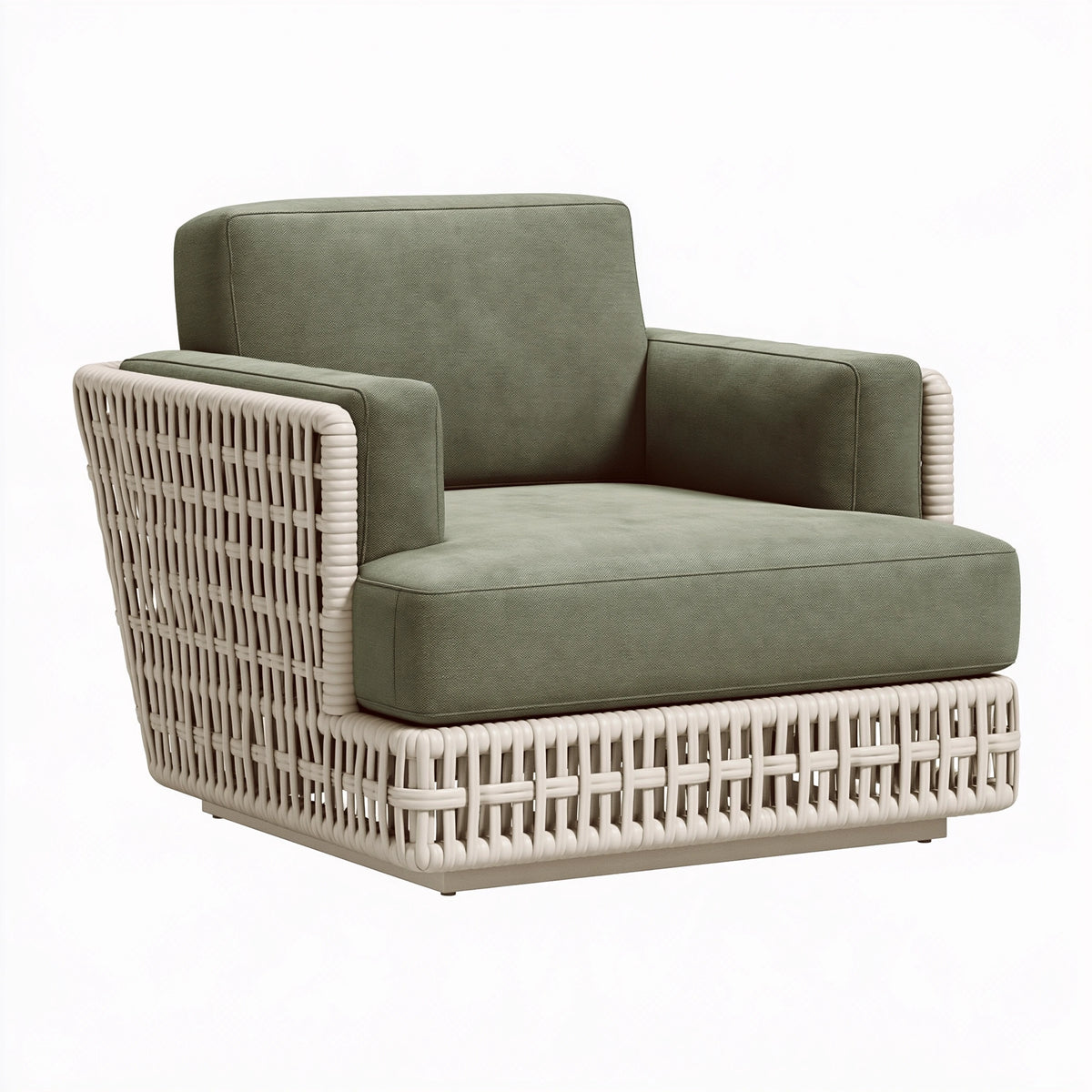 Fauteuil 85 x 82 x 78 cm en fibres tressées vert kaki pour extérieur style contemporain