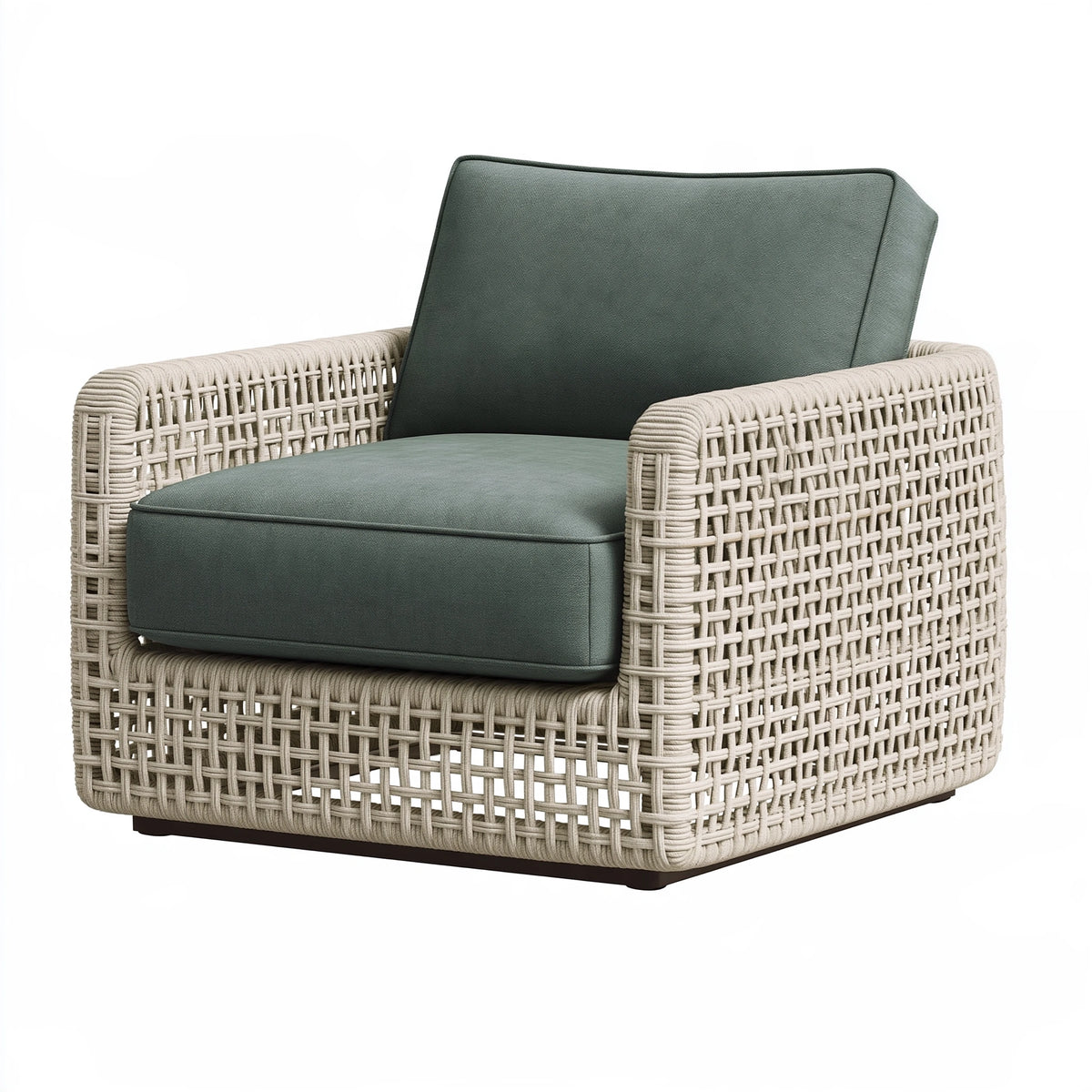 Fauteuil de jardin 82 x 78 x 78 cm en corde tressée beige et tissu vert style contemporain