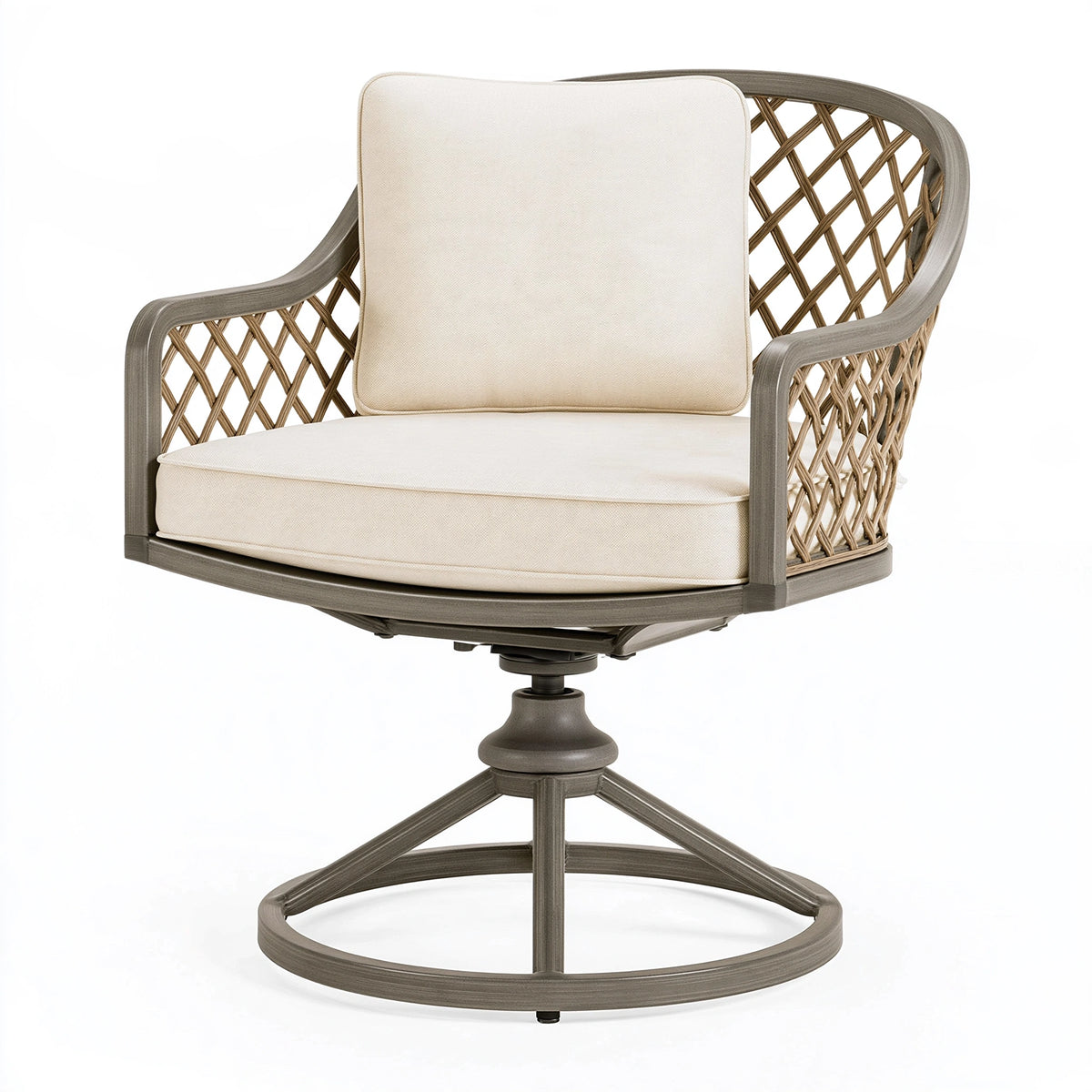 Fauteuil pivotant 75 x 75 x 90 cm en bois et fibres tressées beige style naturel