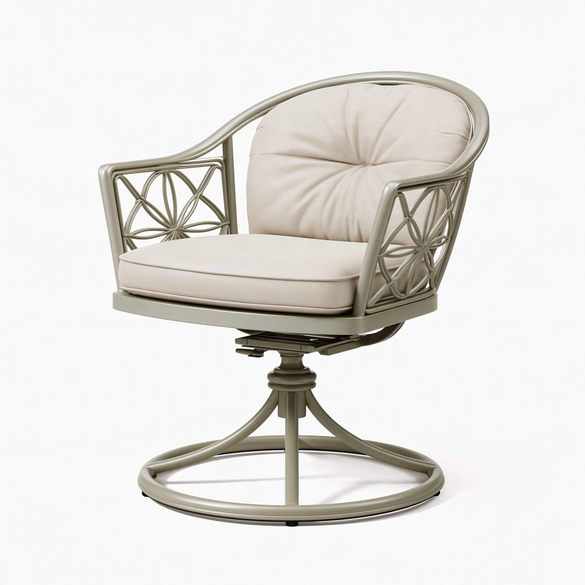 Fauteuil de jardin pivotant 75 x 70 x 90 cm en métal taupe avec assise textile style floral