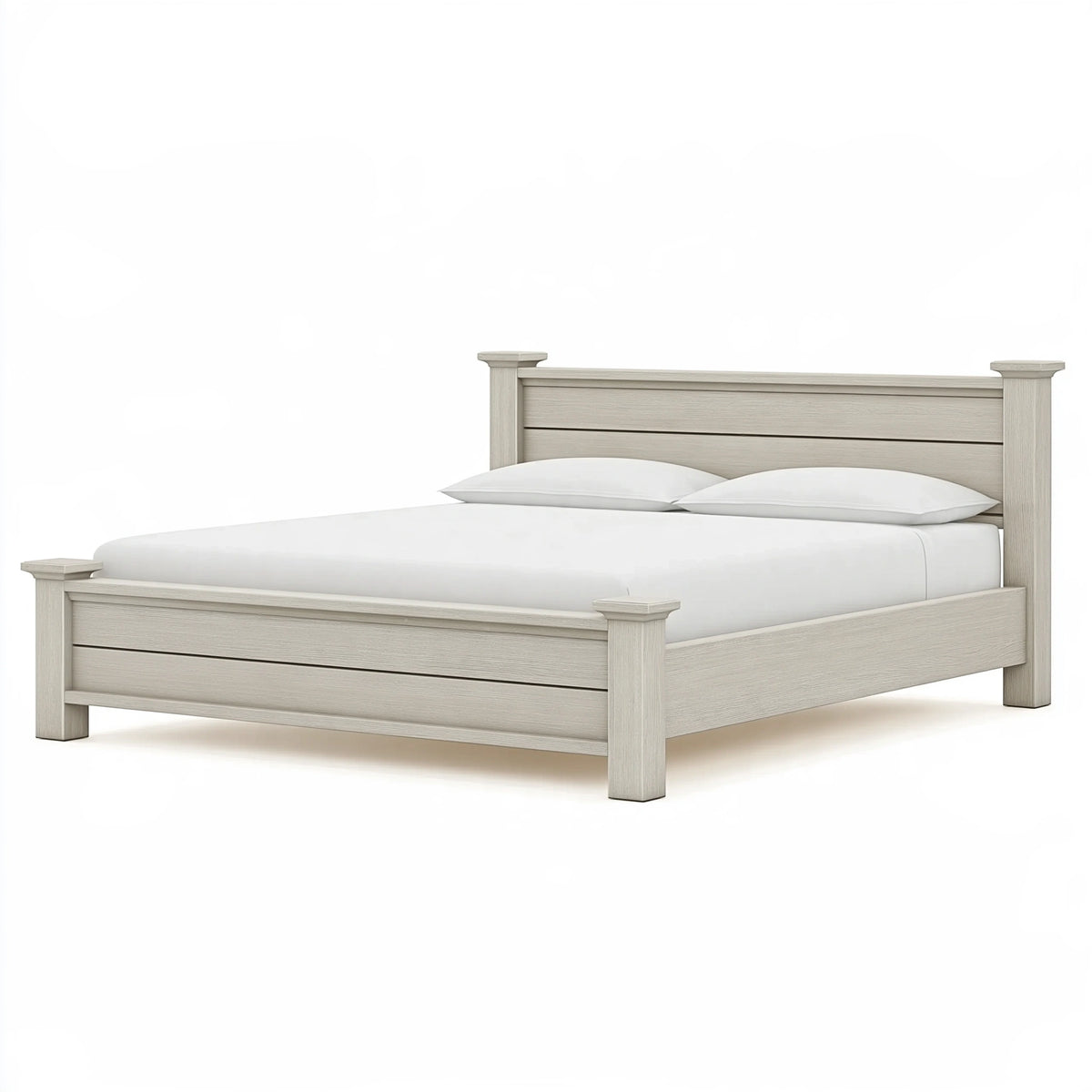 Lit double 160 x 200 cm en bois gris clair - Cadre de lit classique à panneaux