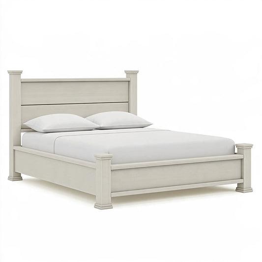 Lit 160 x 200 cm en bois blanc cassé style classique
