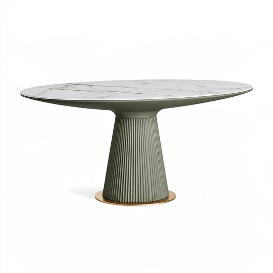 Table à manger ovale 180 x 100 x 75 cm plateau effet marbre blanc pied métal vert style contemporain