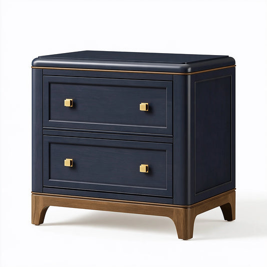 Table de chevet 60 x 45 x 65 cm en bois bleu nuit à 2 tiroirs style classique