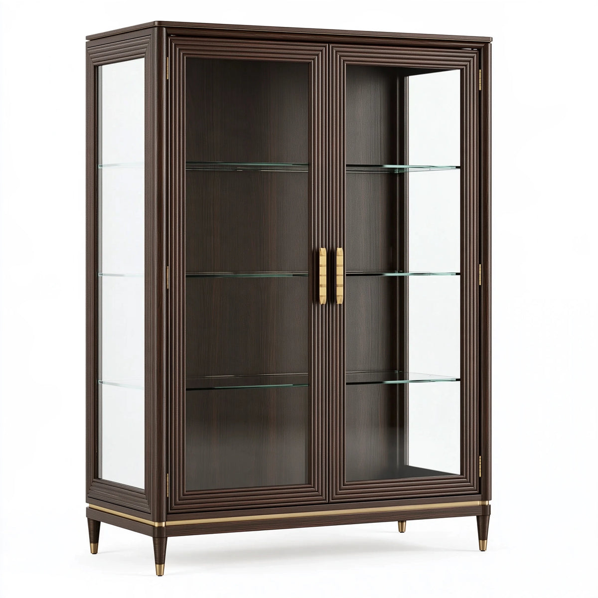 Vitrine 100 x 45 x 190 cm en bois brun foncé et verre - rangement classique