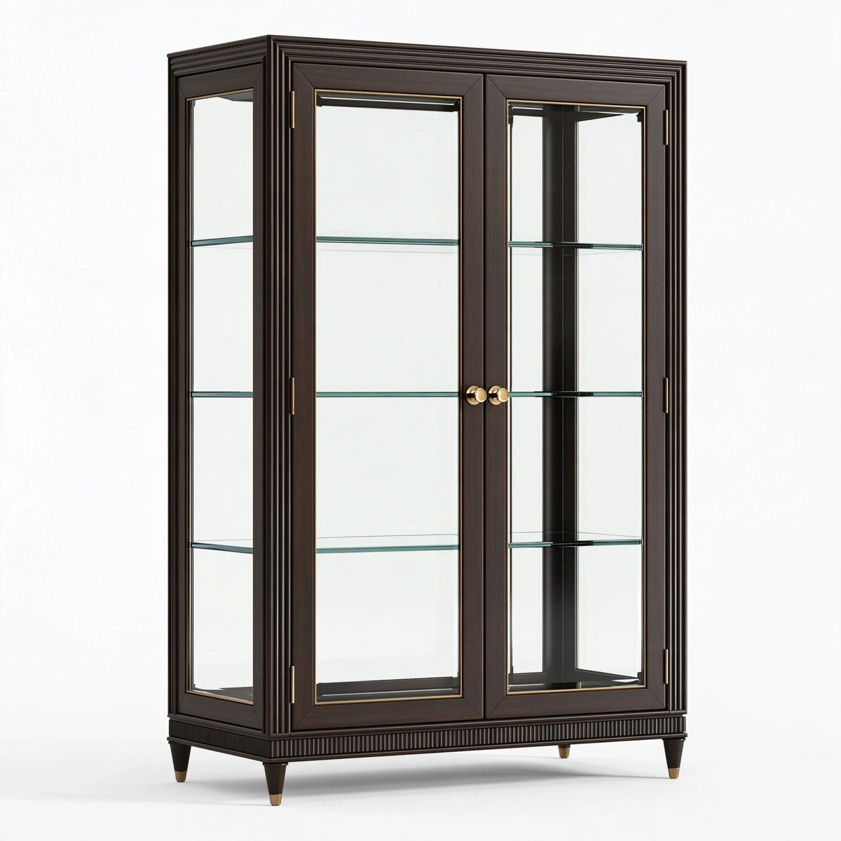 Vitrine 100 x 45 x 180 cm en bois et verre marron foncé - rangement classique à portes vitrées