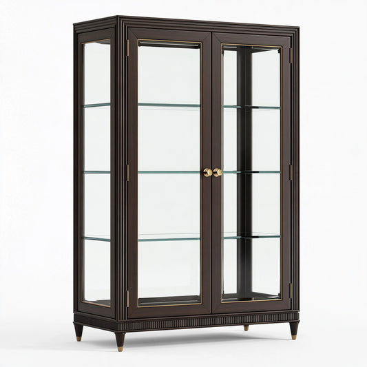 Vitrine 100 x 45 x 180 cm en bois et verre marron foncé - rangement classique à portes vitrées