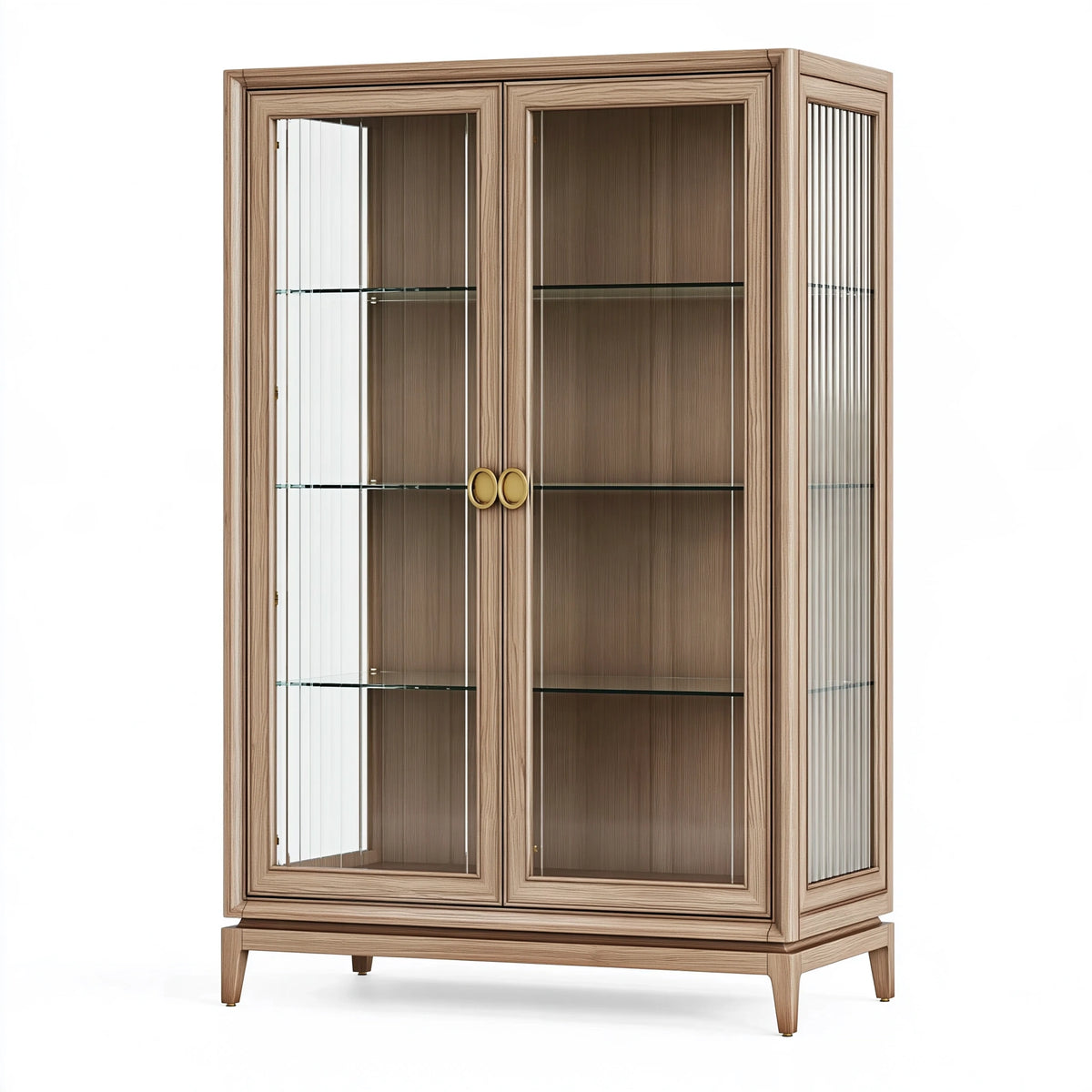 Vitrine 100 x 45 x 190 cm en bois marron avec portes vitrées style classique