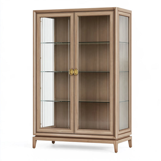 Vitrine 100 x 45 x 190 cm en bois marron avec portes vitrées style classique