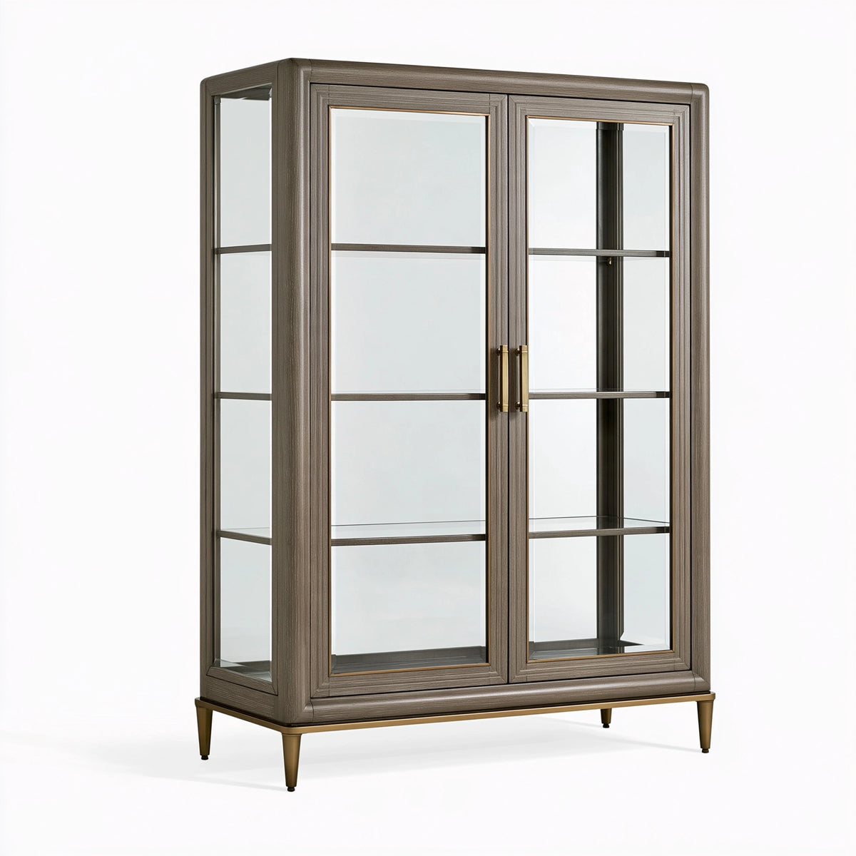 Vitrine 100 x 45 x 190 cm en bois et verre gris foncé style classique