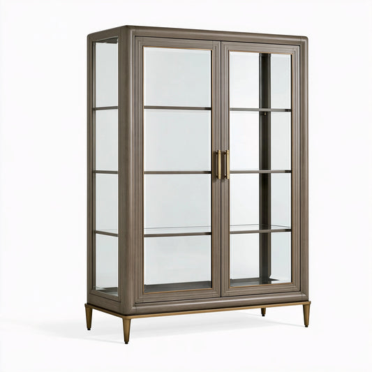 Vitrine 100 x 45 x 190 cm en bois et verre gris foncé style classique